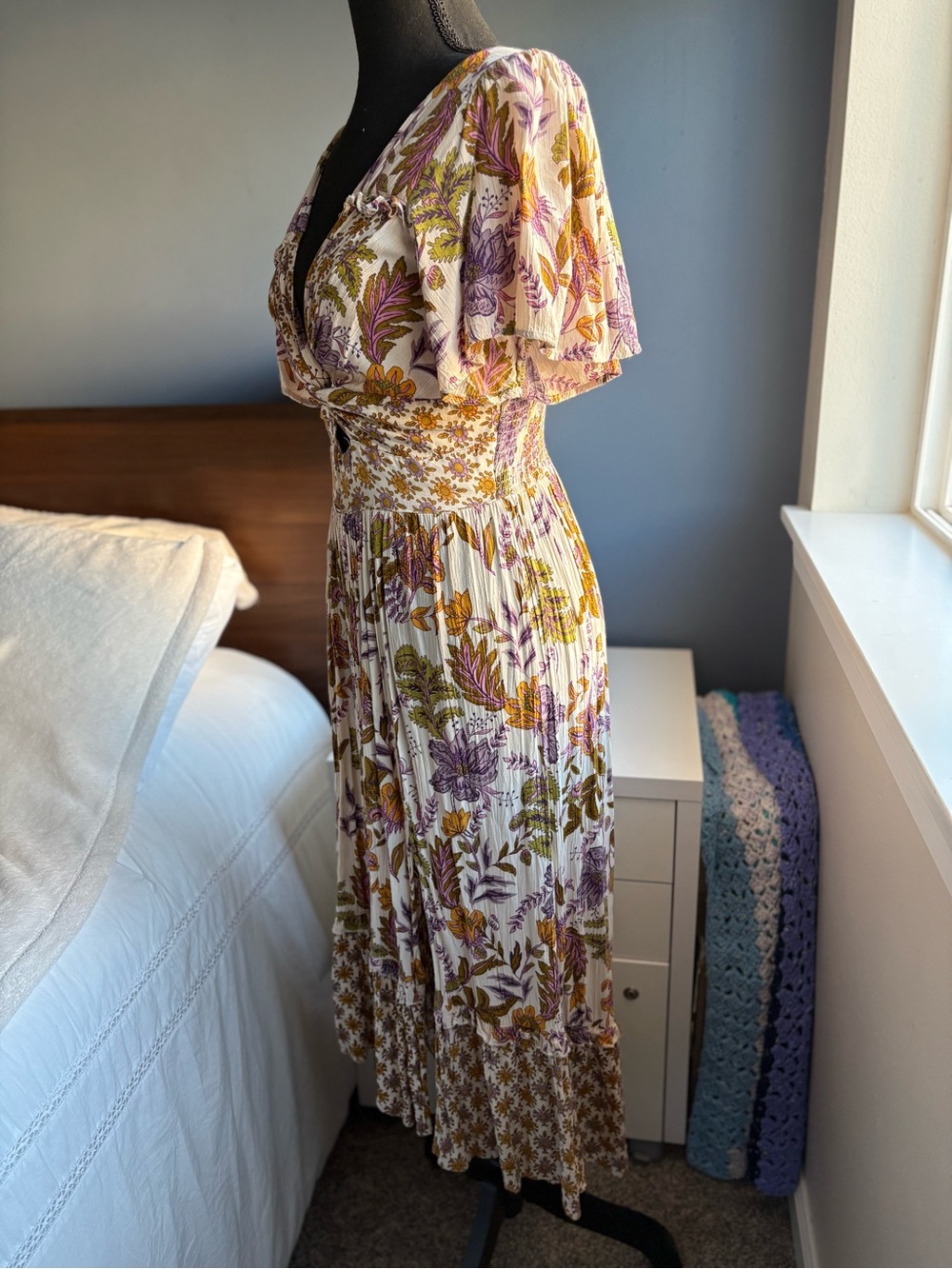 Angie Twist-Front Floral Flutter Sleeve High Low Maxi Dress - Picture 7 of 15
